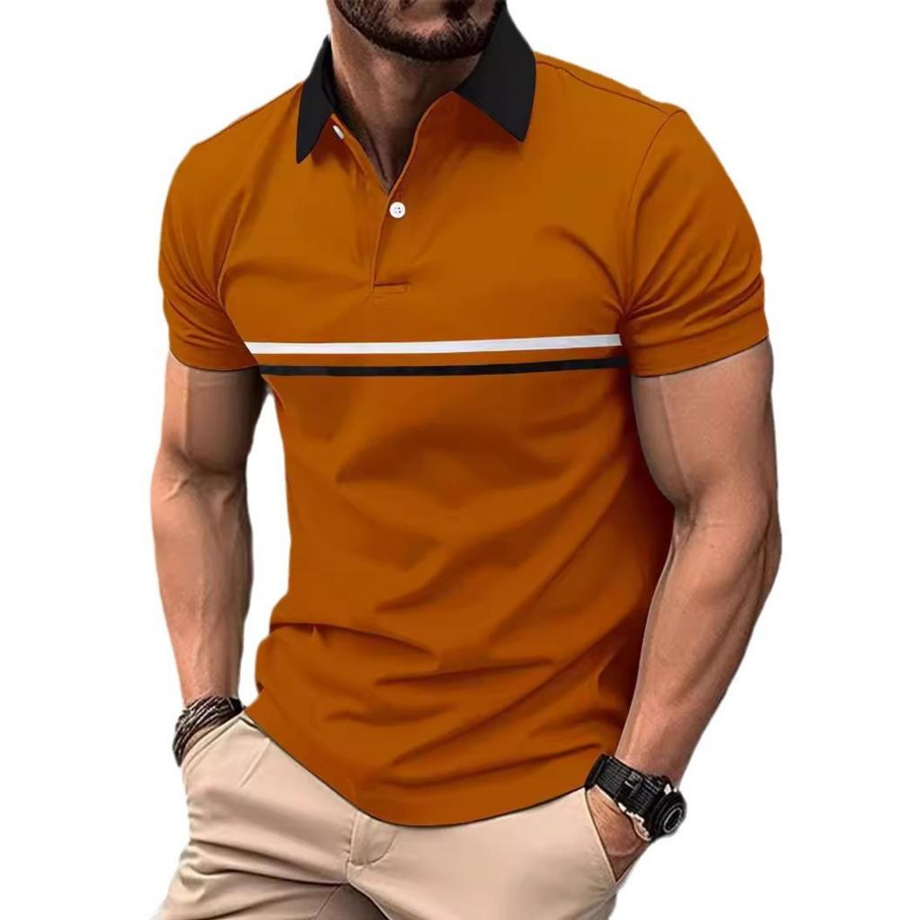 Patchwork Polo Shirt Daily Casual Lapel Men's Top Short Sleeve