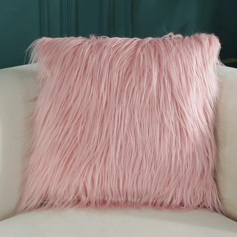 Autumn Winter Soft Plush Pillow Cover Sofa Backrest Home Office Faux Wool Cushion Cover Fashion Candy Color Pillow Cases 45x45CM