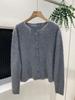 Women's Gray Wool Knit Cardigan - Brushed, Pilled Sweater for Autumn/Winter, High-End Simple Style Coat