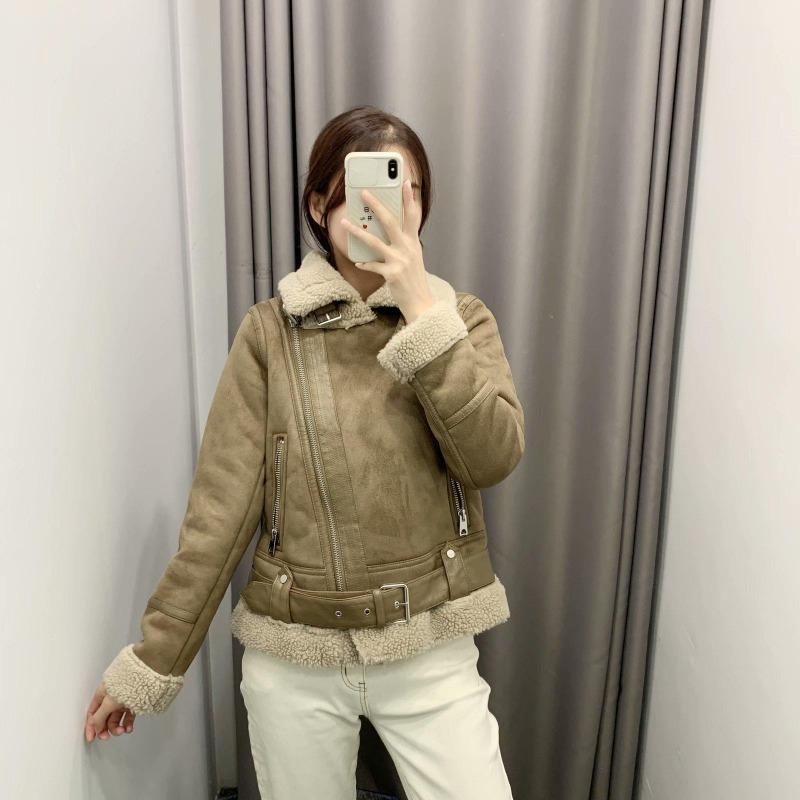Stand-up Collar Locomotive Suit New Imitation Suede Fur Integrated Lamb Wool Jacket Women's Winter Velvet Thickened Jacket
