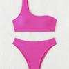 Europe & America Solid Color Ribbed One-Shoulder Bikini Swimsuit