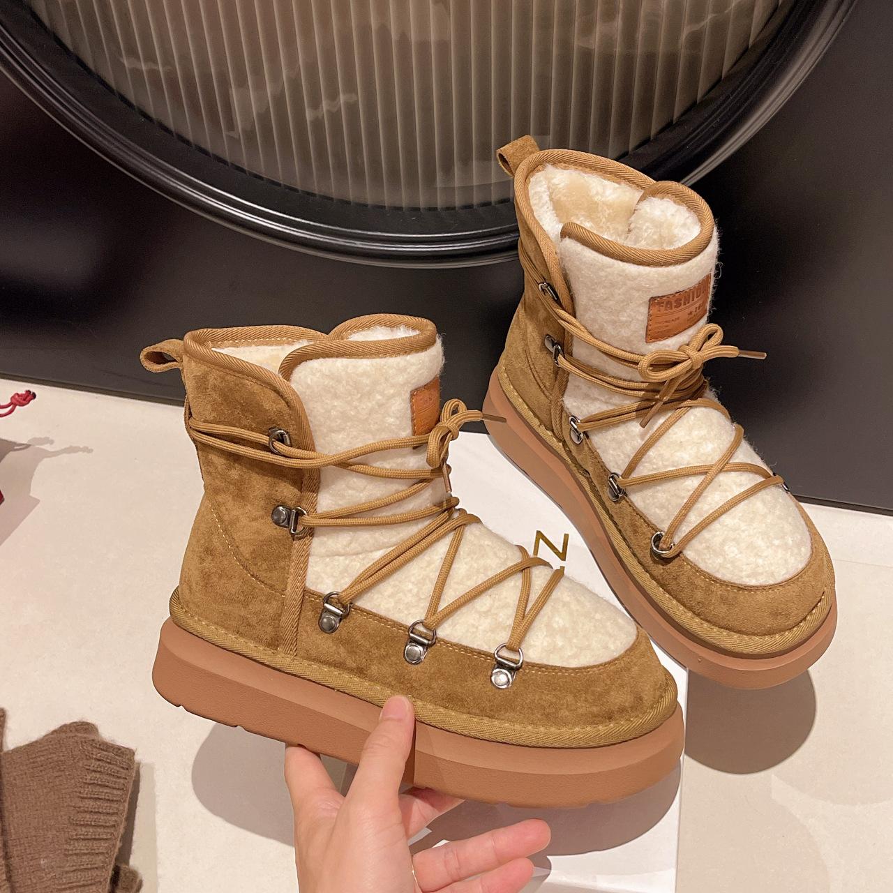 

Niche retro style design sense straps snow boots women s 2025 winter new thick-soled non-slip Northeast cotton shoes Martin boots 40 верблюд