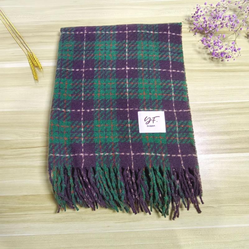 Plaid scarf women's winter high-end Christmas new tassel imitation cashmere shawl warm knitted scarf