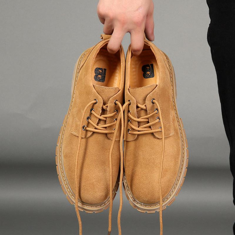 Autumn and Winter Leather Shoes Men's Versatile Casual Shoes Trendy British Tooling Shoes Beef Tendon Big Head Suede Men's Shoes