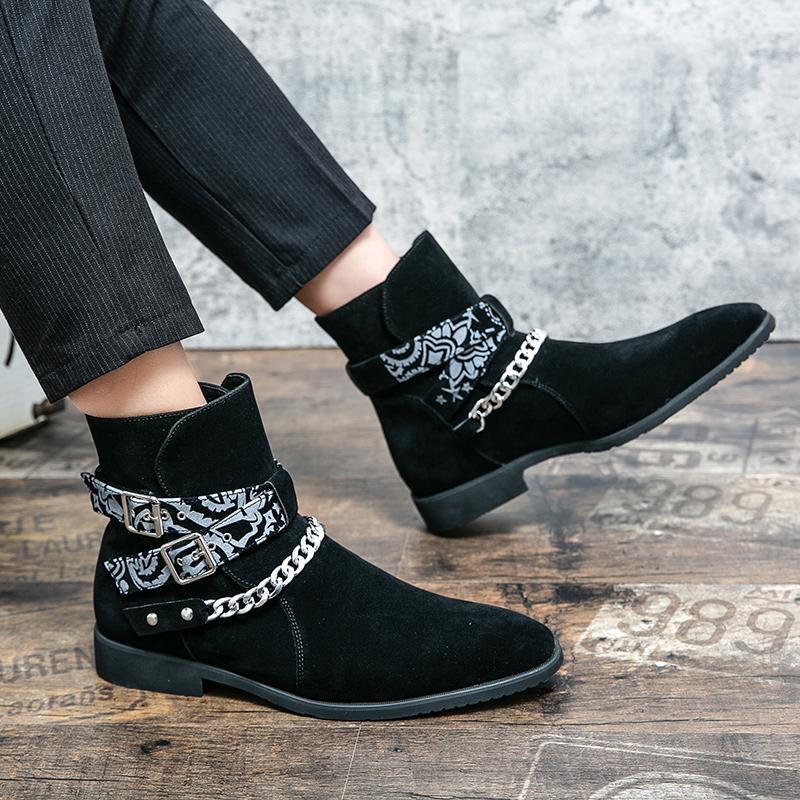 Retro Brown Boots High Top Men's Suede Leather Boots Classic Chelsea Short Boots for Men Autumn Large Size 48 Work Ankle Boots