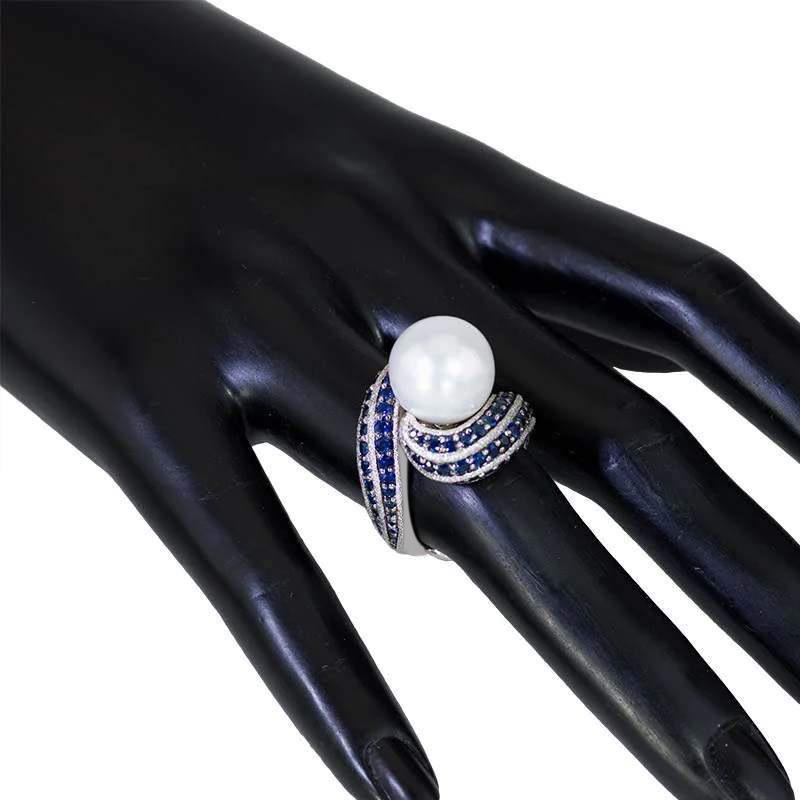 Special-shaped niche heavy industry ring for women, imitation pearl fashion design ring, high-end lady temperament