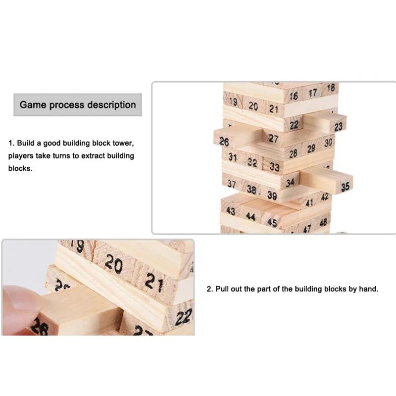 54PCS Wooden Stack High Game Blocks Toy Classic Balance Brain Game Toy Intelligence Educational Toys for Kids Children Boy Gift