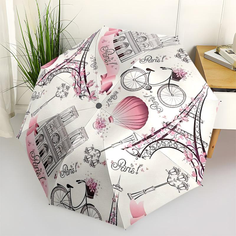 1pc Parisian Chic Folding Umbrella | Elegant Design, Fashionable Accessory, Durable Construction, Sturdy Ribs yy251107121