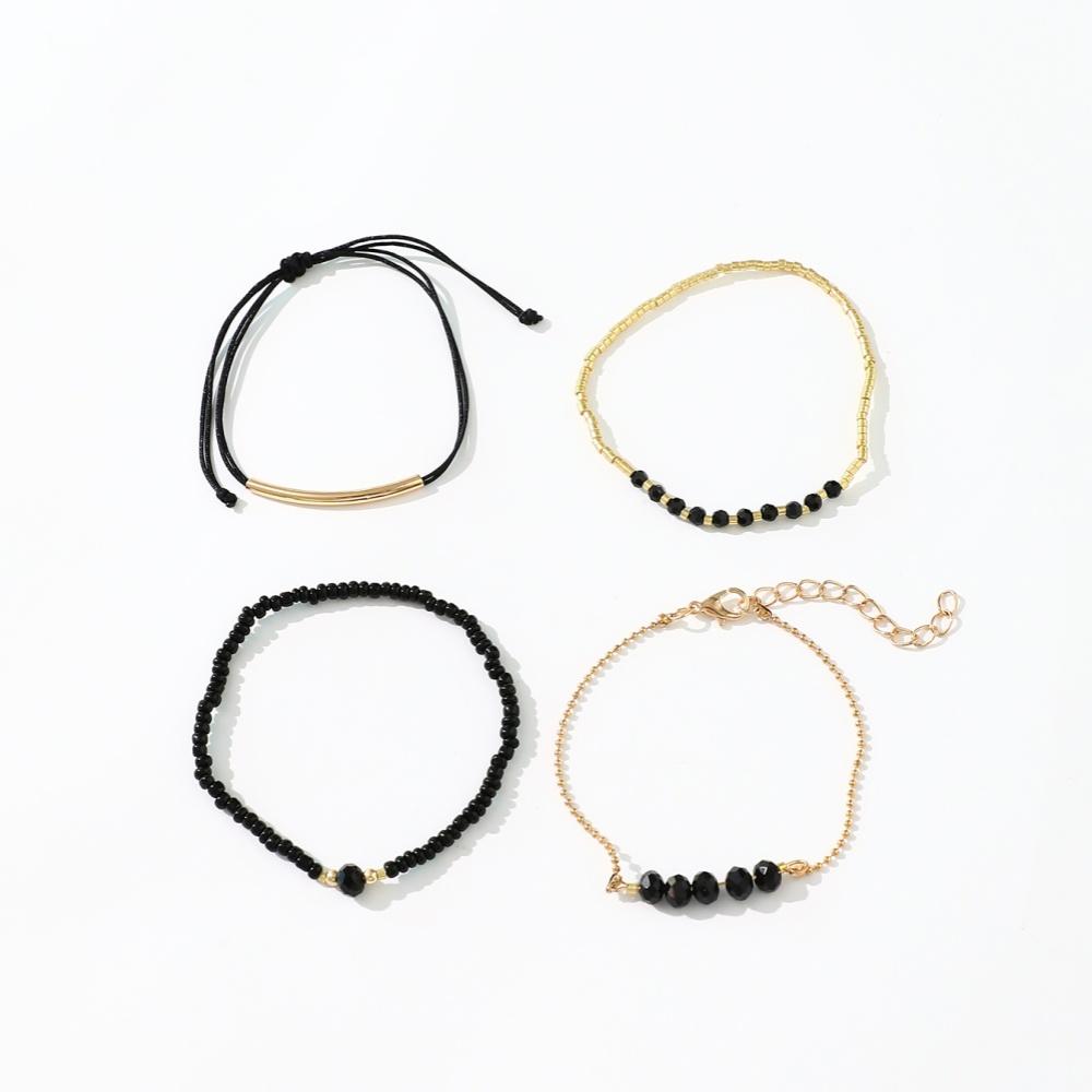 4Pcs/Set Fashion Black Glass Stone Bracelets For Women Boho Handmade Jewelry Accessories