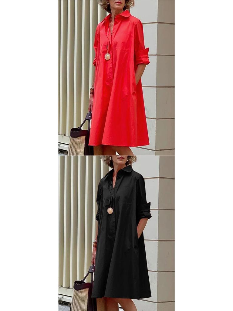 Women's Long Sleeve Loose Shirt Dress - Europe 2026 Collection