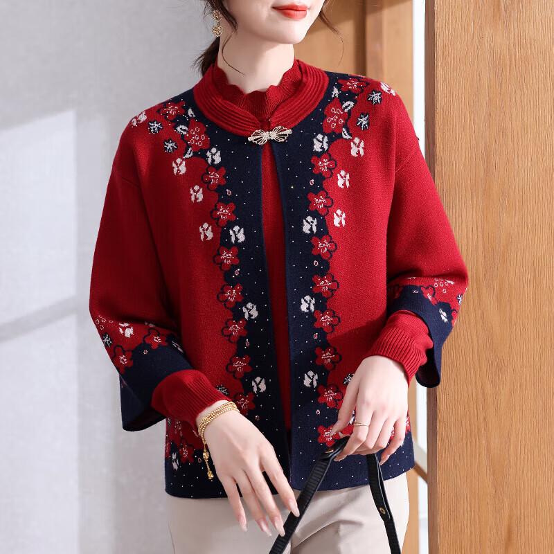 

Осенний вязаный кардиган для женщин среднего возраста, комплект из двух предметов 2XL