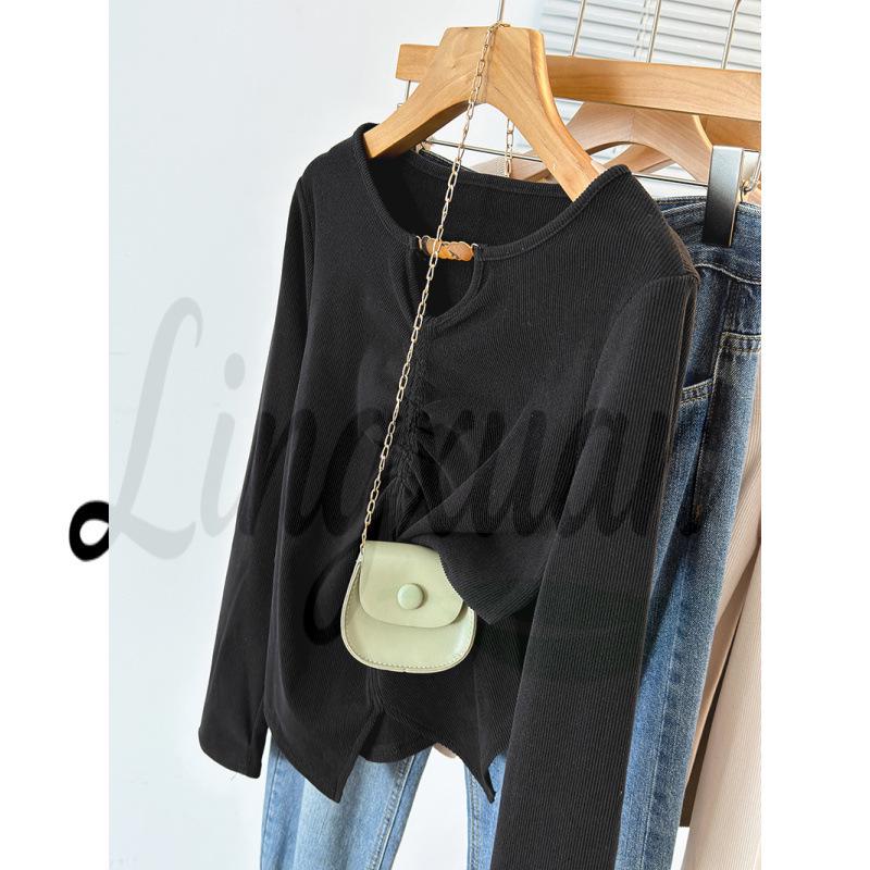 

Spring 2026 Plus Size Women s Slimming Pleated T-shirt Top XL чорний