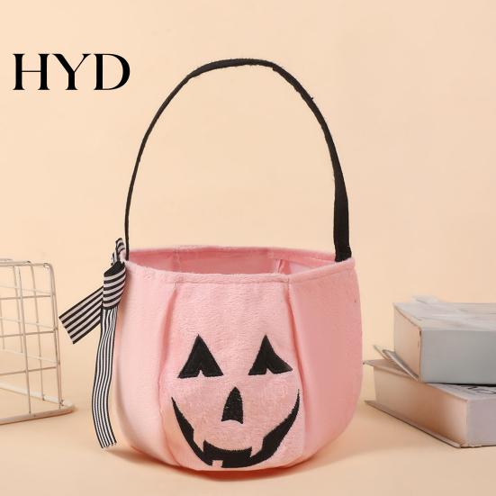 Portable Trick or Treat Bag Halloween Pumpkin Candy for Kids, Tote Kids with Handle, Reusable Snack Bucket Party Favors