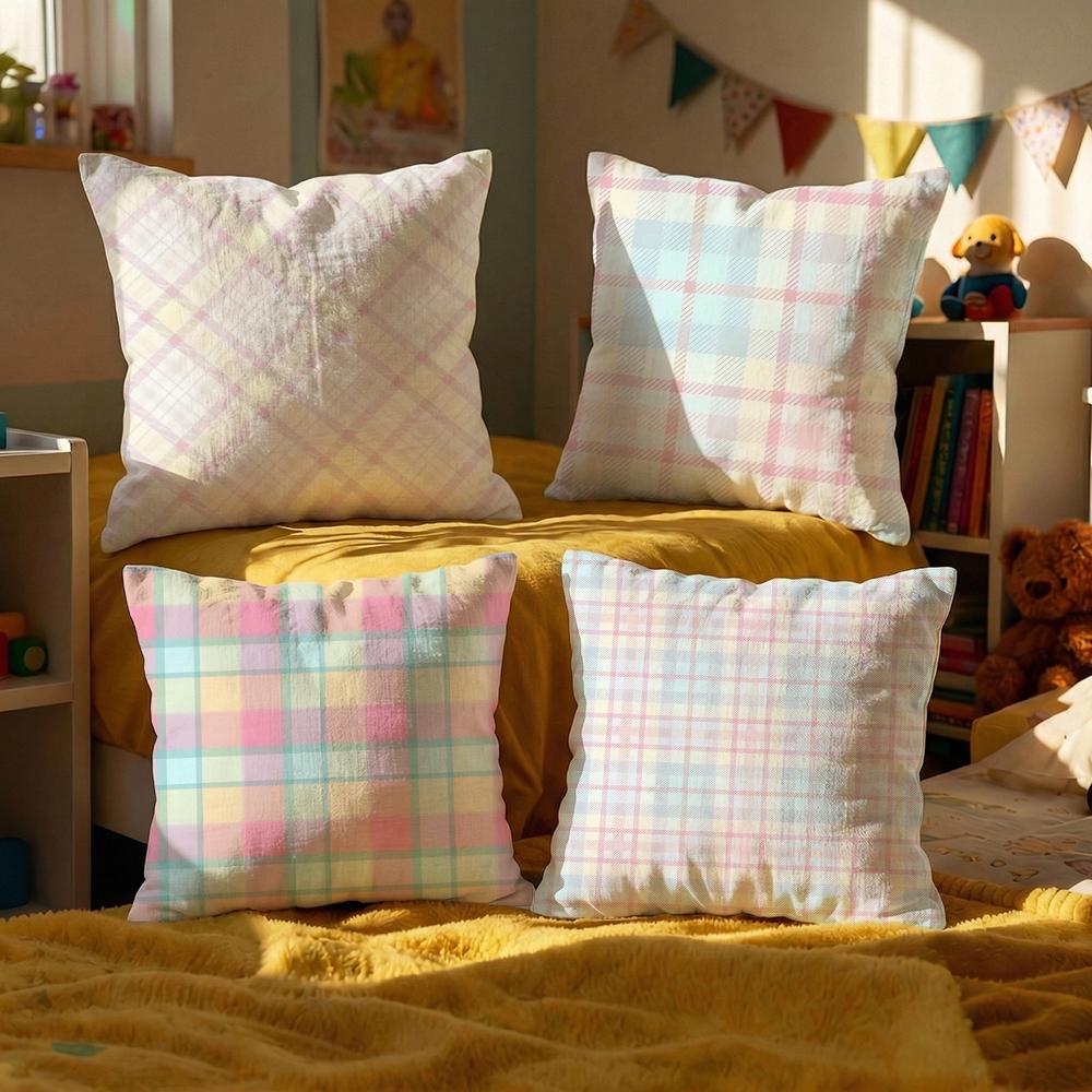 Simple checkered pattern Cushion Cover Set of Decorative Short Plush Pillow Covers for Sofa Soft Cushion Case x cm