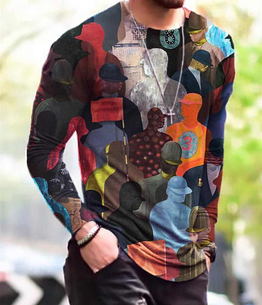 Vintage Punk Street Style Pánská trička s dlouhým rukávem Jaro Podzim 3D tisk Trička pro mladistvou vitalitu Plus velikost 6XL