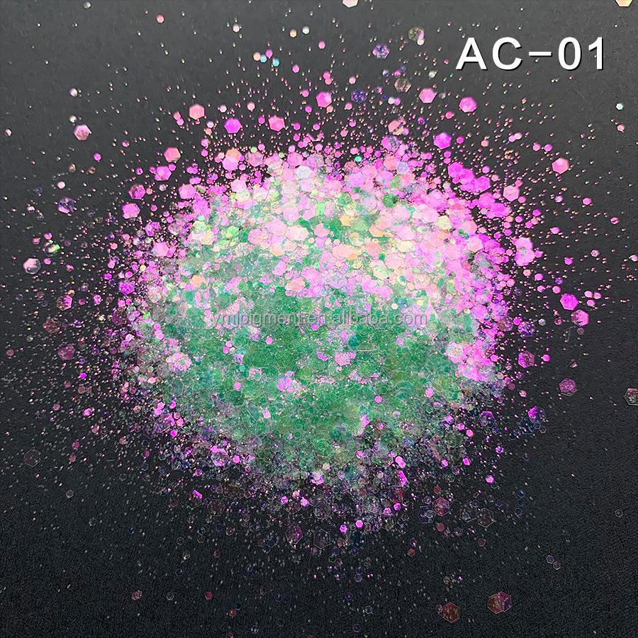 Rainbow Color Glitter Mix Iridescent Color Shifting Chunky Glitter Powder for Nail Art Tumblers Craft Slime