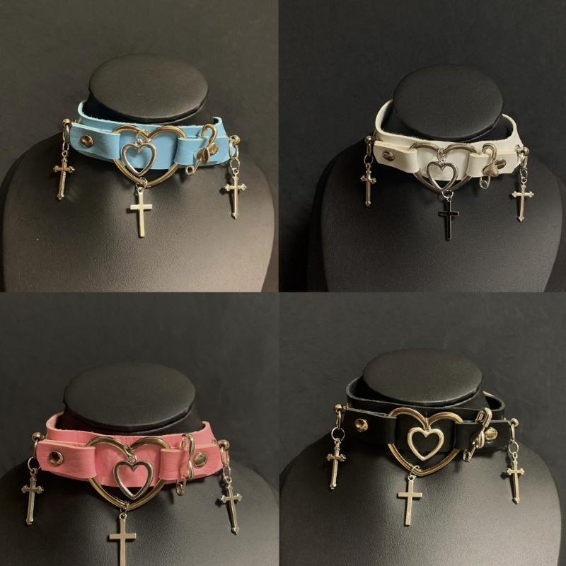Heart Choker Gothic Cross Choker Necklace Leather Choker Necklace Women Halloween Jewelry