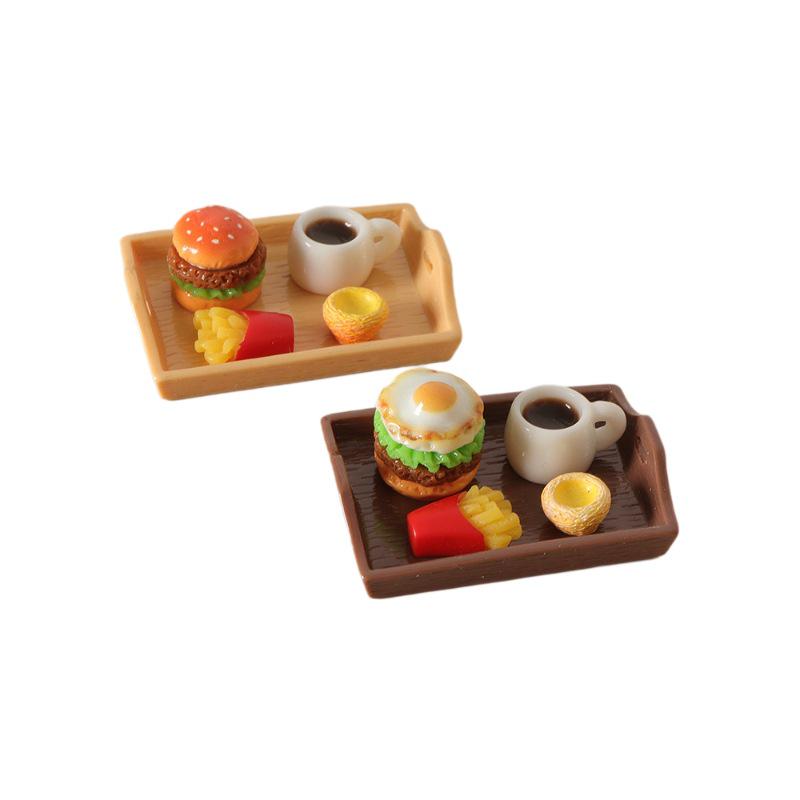 Dollhouse Miniature Food Set: Hamburger, Fries & Coffee Tray