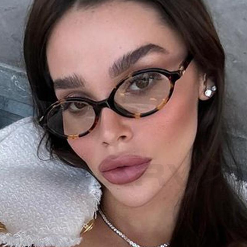 Y2K Retro Oval Frame Glasses Women Leopard Ins Sweet Cool Sunglasses Trendy Girl Decorative Goggles Reading Computer Eyeglasses