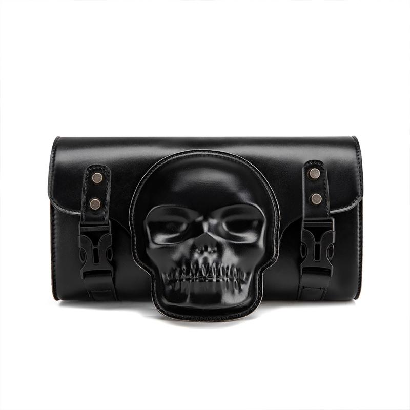 

Motorcycle Front Bag Vintage Tool Saddlebag Front Fork Handlebar Bag Skull Pattern PU Storage Pouch Motorbike Tool Bag