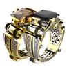 Women Ring Faux Square Crystal Two-tone Vintage Cool Punk Gift Hollow Bling Cubic Zirconia