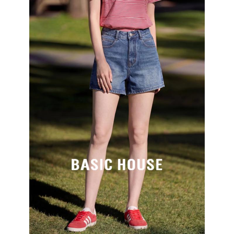 Basic House Women s Retro High-Waisted Denim Shorts S