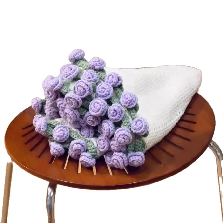Hand-Knitted Rose Bouquet Crochet Blanket Shawl