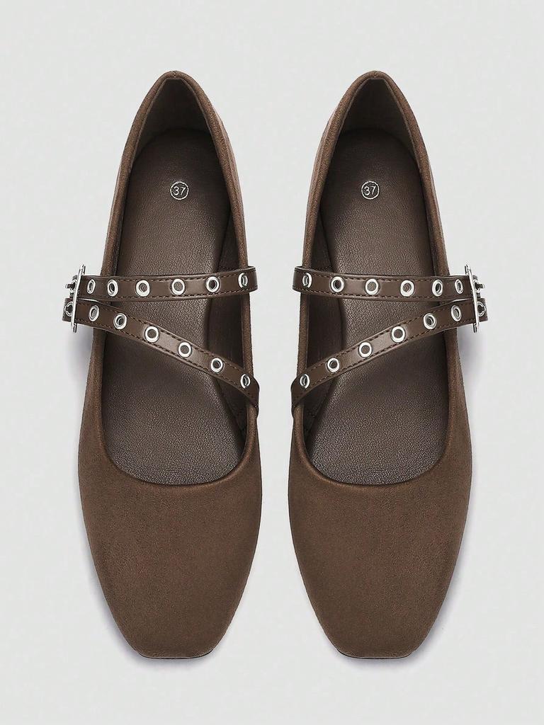 Black Double Buckle Strap Mary Jane Shoes, Retro Silver Ring Buckle Design