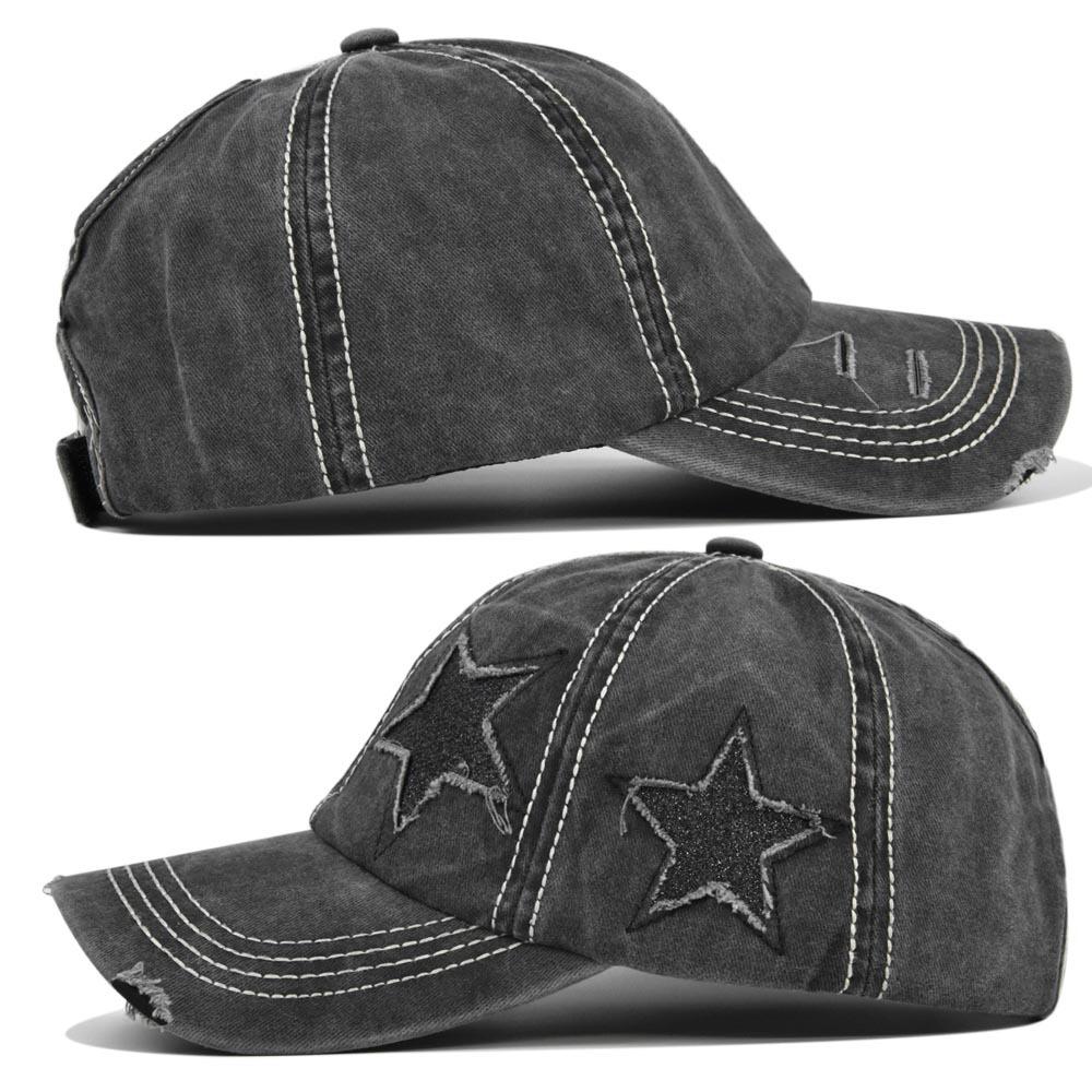 Women Ponytail Baseball Cap Washed Cotton Sun Hat Female Pentagram Sequins Hip Hop Snapback Adjustable Sport Golf Hats