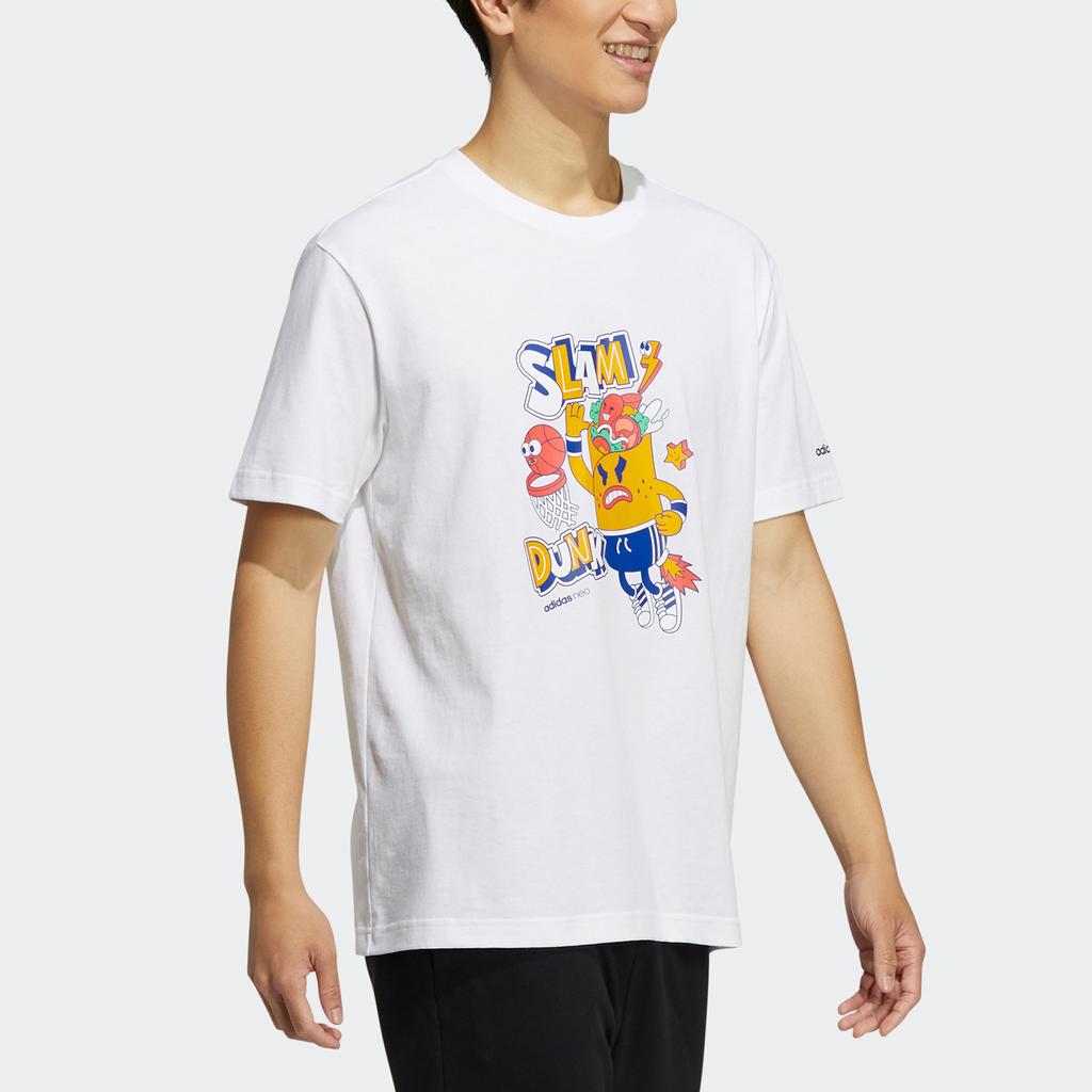 Adidas Neo Straight Fit Cartoon Pattern Printed Sports American Vintage T-Shirt Men Tops White HC3837