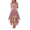 Women's Sleeveless Lace High Low Dress Crew Neck Cocktail Dress Formal Wedding Guest Swing Dress for Evening Party Prom