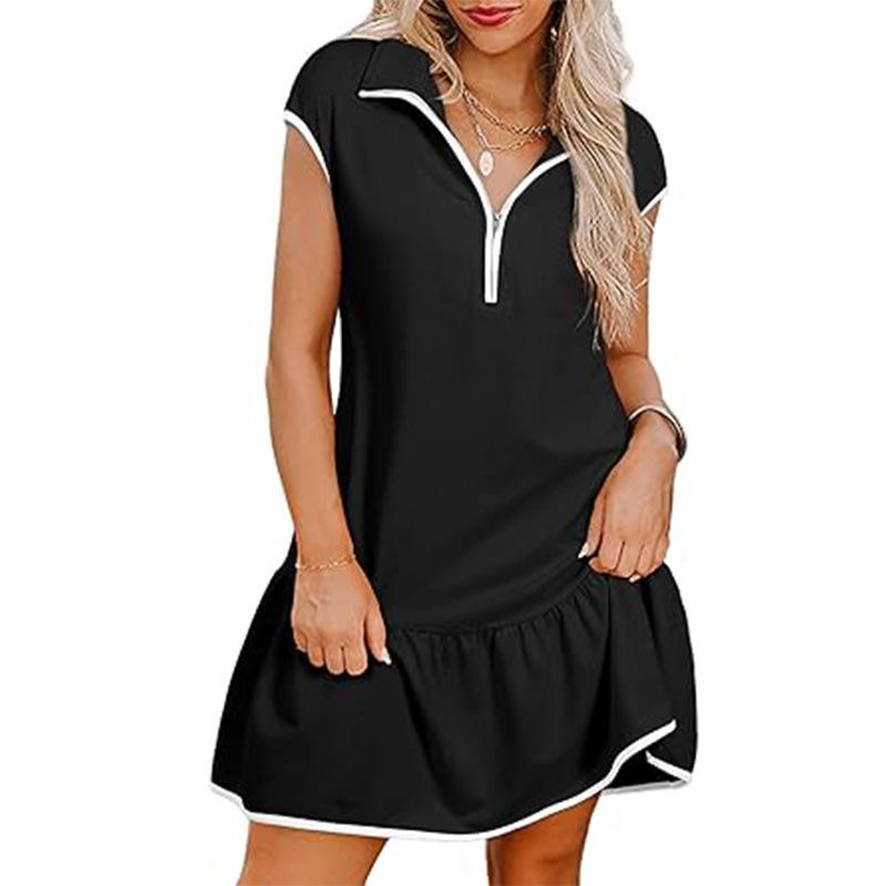 

Женские платья Короткие рукава Поло с воротником-поло Платья-туники на молнии Повседневные платья Женские платья-футболки XXL чёрный