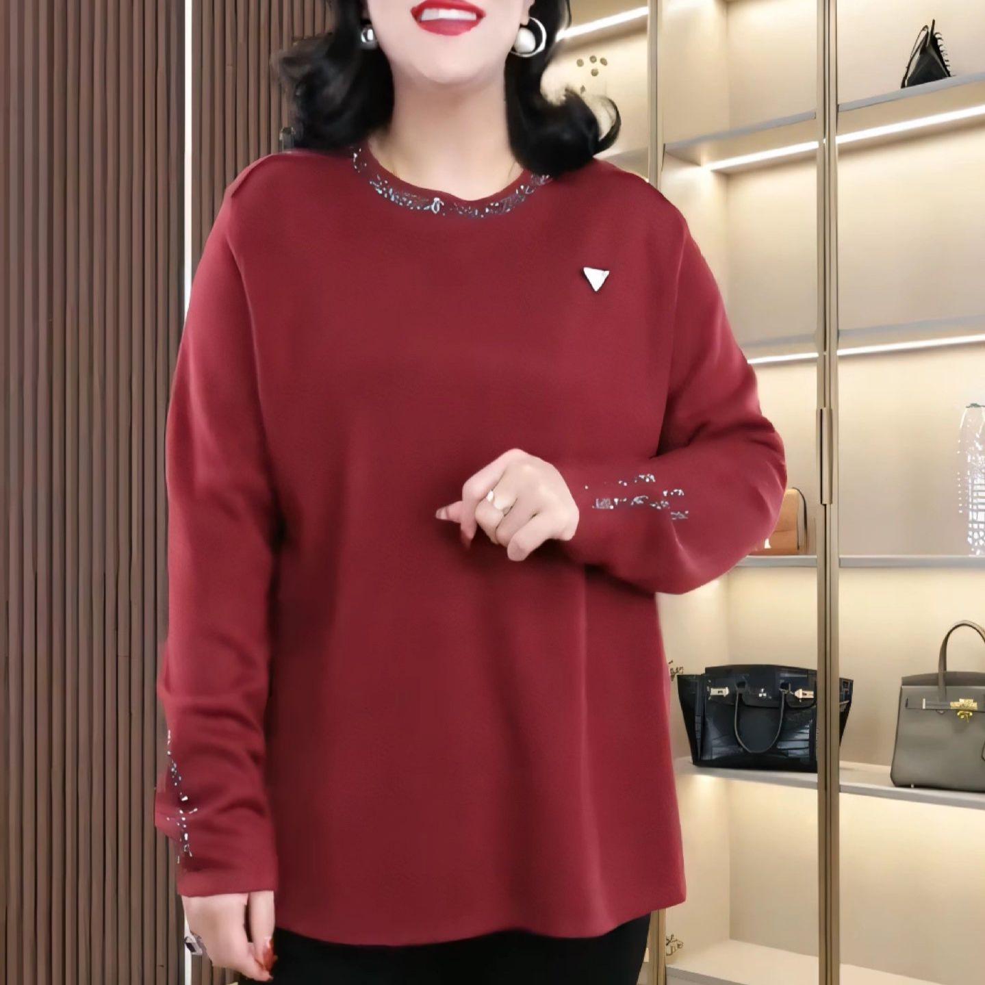 

2025 Spring Lightweight Versatile Plus Size T-shirt Sweater for Middle-Aged Women 4XL (180-200 jin) кавовий