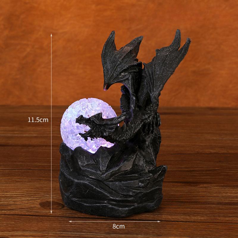 Battle Dragon Dinosaur Egg Resin Figurine Children's Base Luminous Toy Halloween Home Decoration