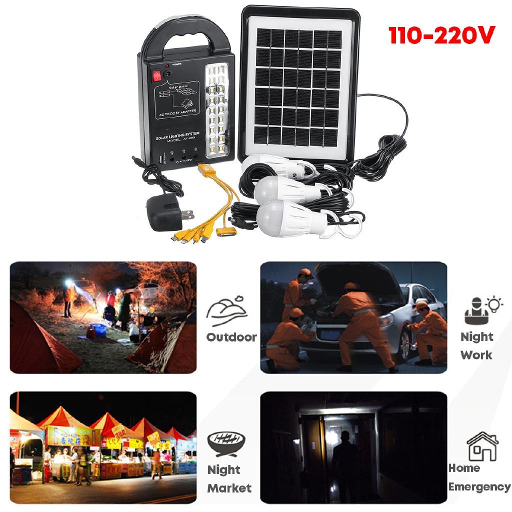 Solar Power Generator 3 LED Bulbs Home System Solar Power Panel Storage Generators Durable USB Charger 110-220V 50/60Hz