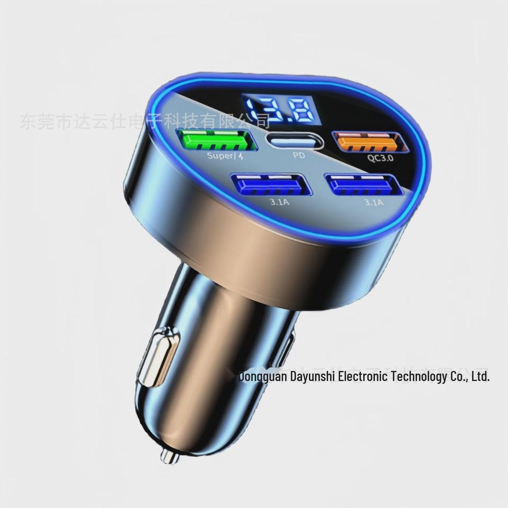 66W Multi-Port Car Charger with Digital Display and Fast Charging for Cigarette Lighter