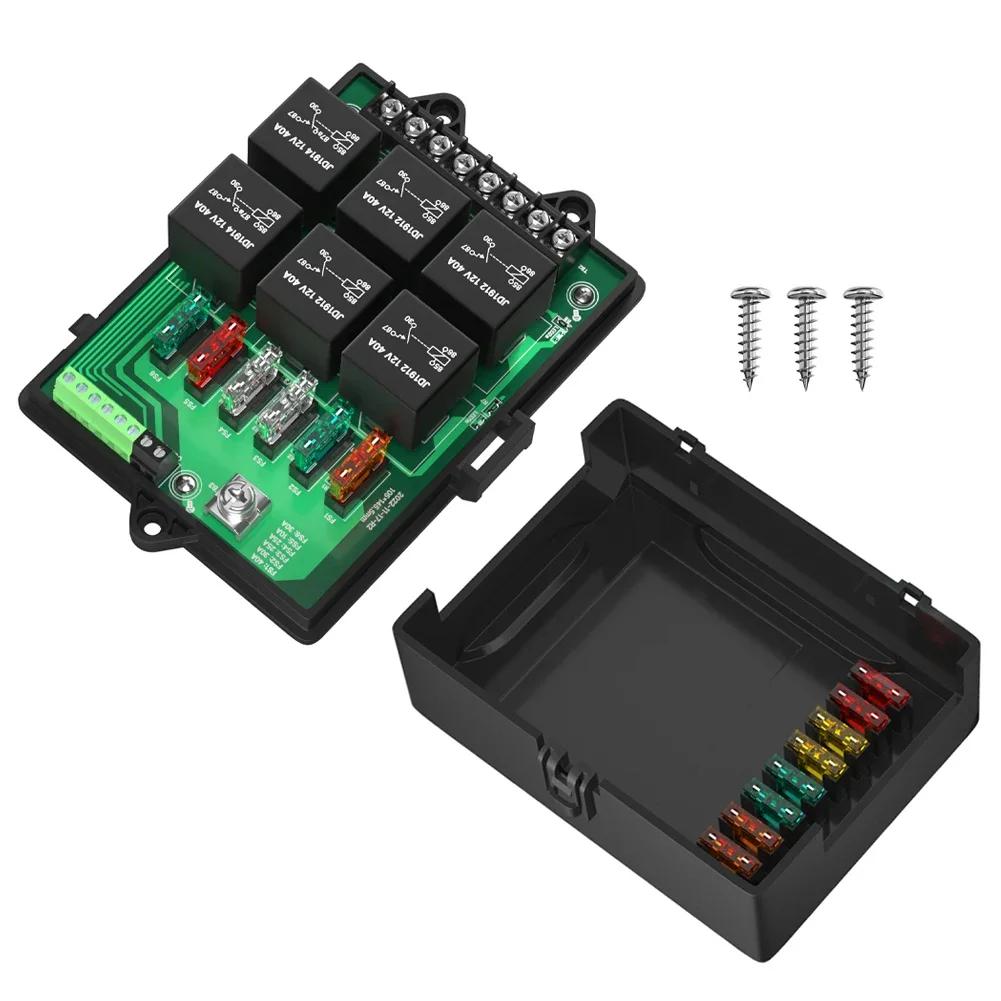 with 6 Way Relays and 14 x ATC/ATO Blade Fuses 12 Volt Fuse Box Relay Box Fuse Relay Box 12V Automotive Universal Fuse Panel 1Set