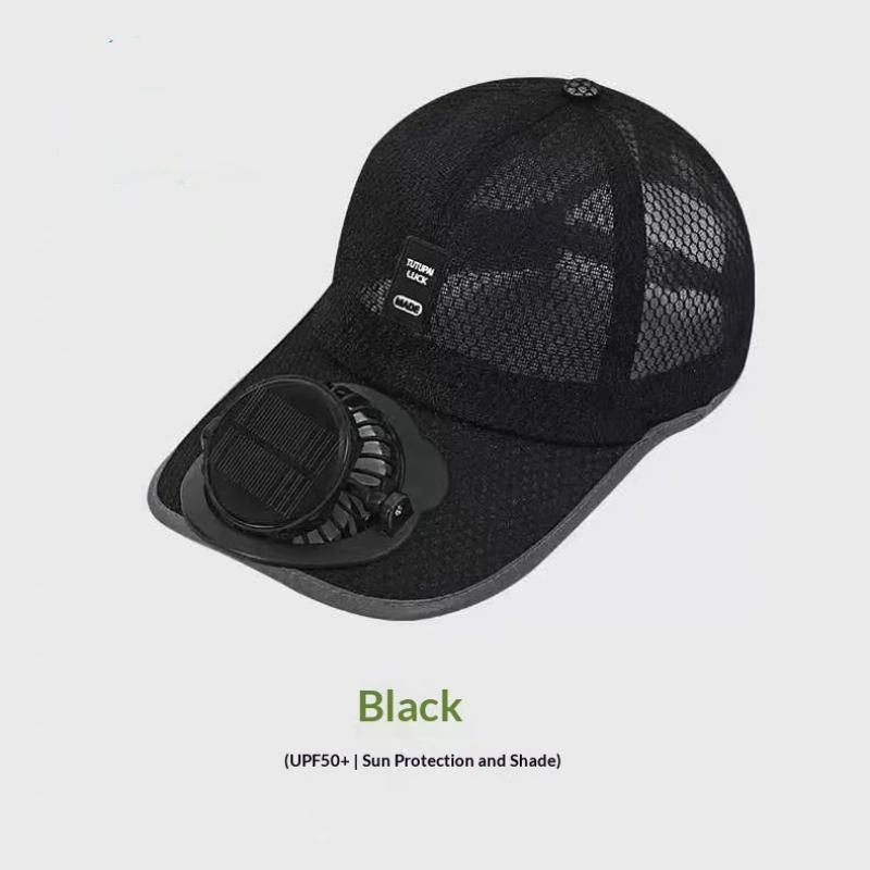 Lightweight Solar Powered Fan Baseball Cap 3 Adjustable Speeds Dual Power Supply For Outdoor Summer Hiking Camping