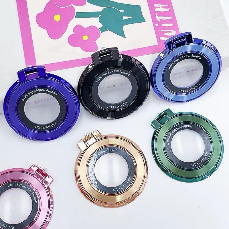 Foldable Magnetic Phone Holder with Makeup Mirror & Finger Ring Sticker, Multifunctional for Vertical/Horizontal Use