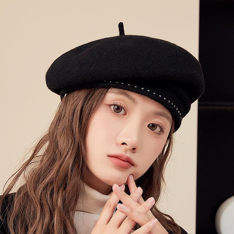 

Красный Берет из высококачественной шерсти Женский Осенне-зимний Универсальный для лица Шляпа Маленького Художника Шляпа Газетчика adjustable [head circumference 55-58CM] чёрный