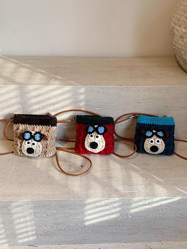 Cute Knit Dog Phone Bag With Card Pocket For Everyday Casual Wear