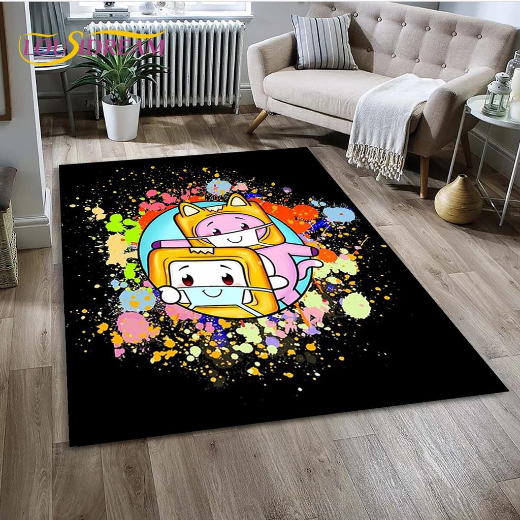 Tappeto Tappeto Tappeto Decorazione per Soggiorno Camera da Letto, Tappetino Antiscivolo Decorazione per Divano Zerbino, 3D Lankybox Carino Felice Boxy Foxy Rocky