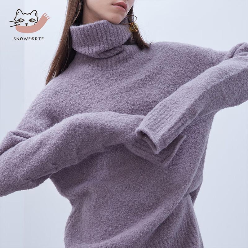 Women's Autumn/Winter Loose-Fit Solid High-Neck Wool Blend Sweater