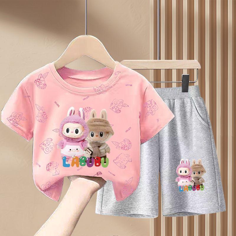 

Комплект из чистого хлопка с короткими рукавами для девочек Летний детский модный комплект из двух предметов 140