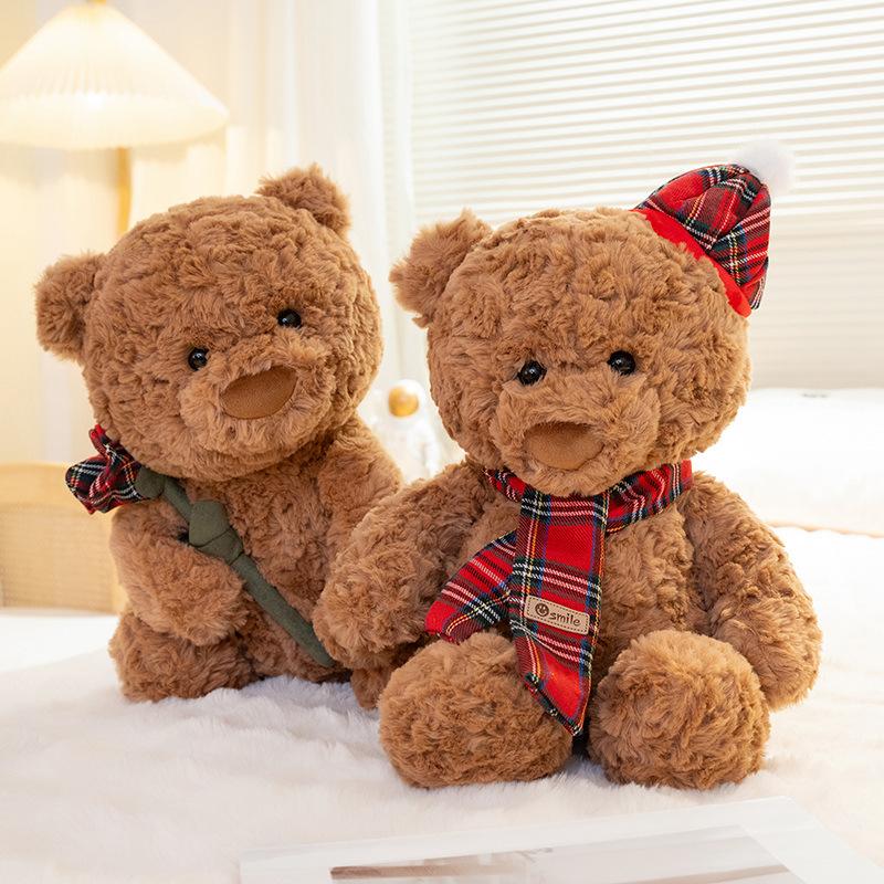 Cute Hug Bear Plush Toy Plaid Scarf Bear Soothing Bear Doll Send Girlfriend Valentine'S Day Rose Bear