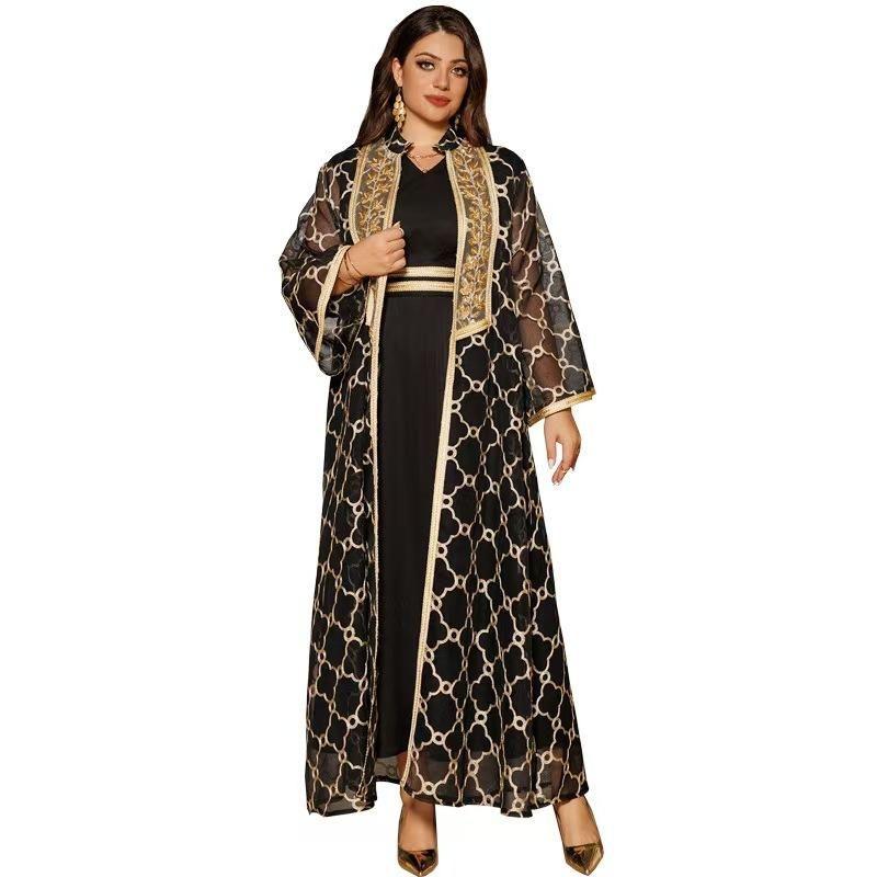Middle East Embroidery Cardigan Robe Dress Two-Piece Set Embroidered Dress Two-Piece Set
