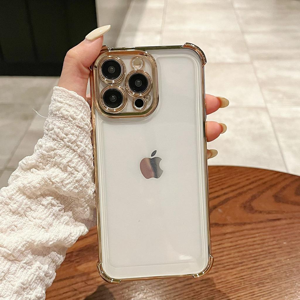 Applicable To IPhone15PRO Transparent Four Corner Anti Fall Electroplating Mobile Phone Case Apple 13 11 Full Inclusive Fine Hole Protection Case