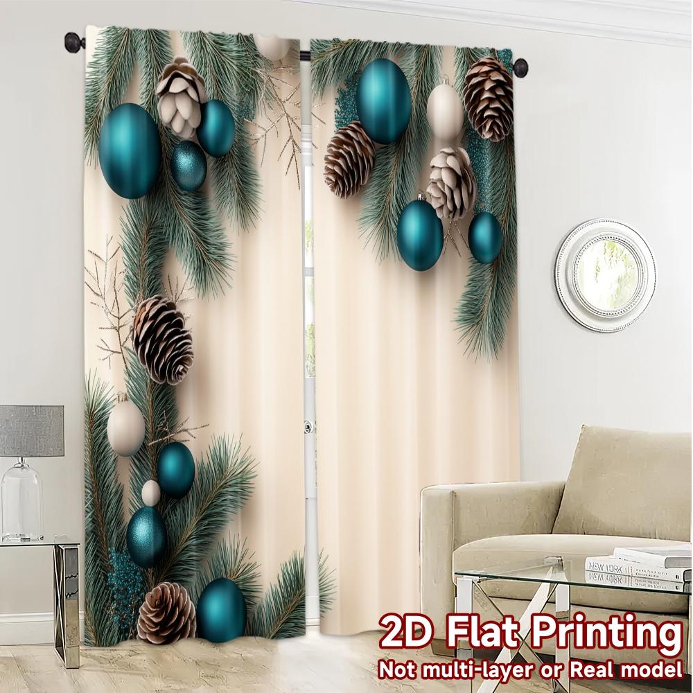 2pcs,Curtains Blue White Pine Christmas (2) Contemporary Chic Curtains Yarn Curtains Decorations For Home Decorative for Living