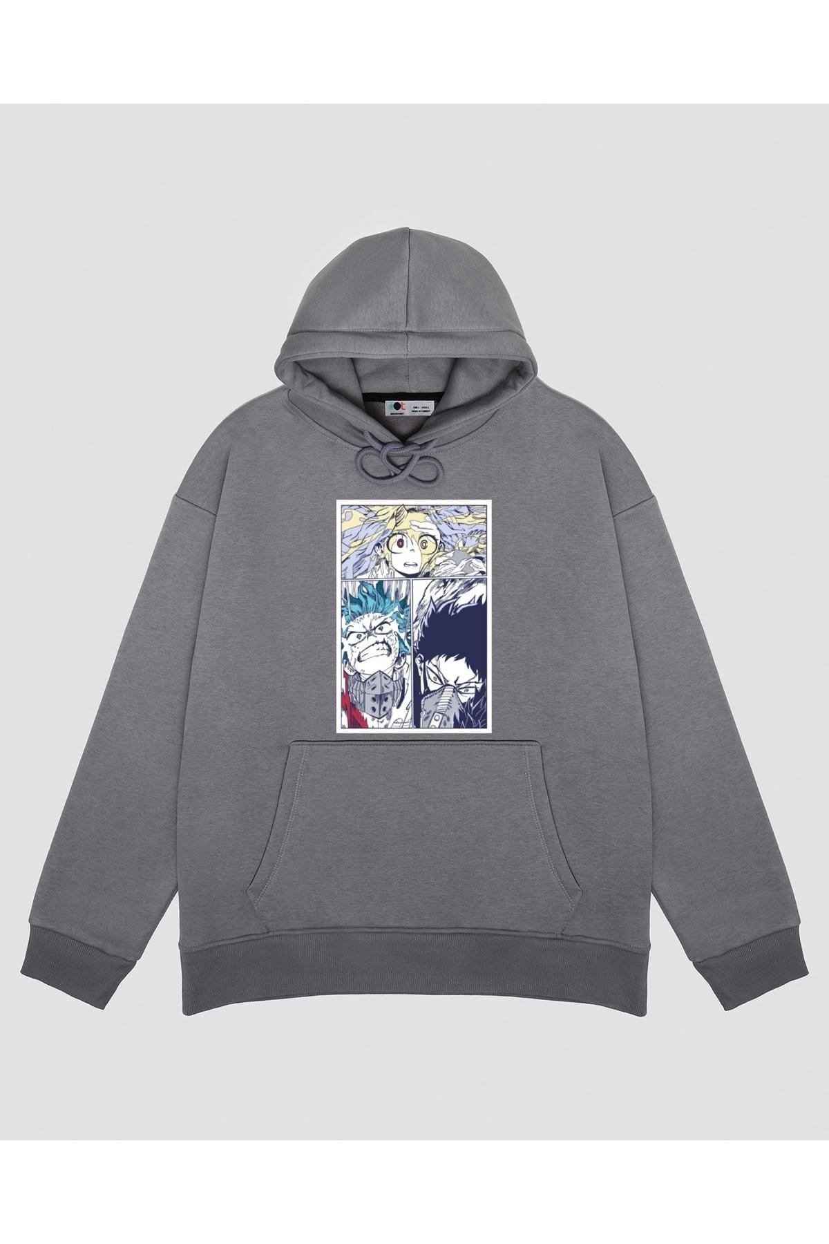 

Серая толстовка с капюшоном унисекс Mha Manga