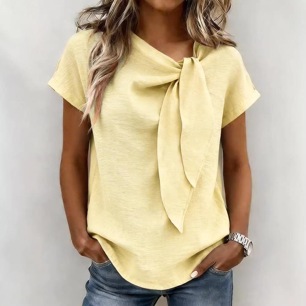 TIFICY Women's Fashion Casual Summer Spring Solid Color Print Short Sleeve Blouses & Shirts